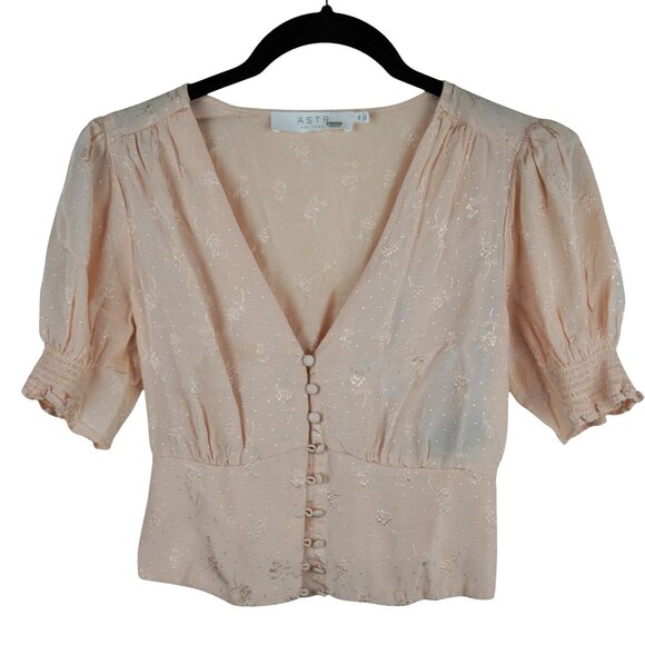 Anthropologie ASTR The Label Embroidered Blush Blouse XS Romantic Floral Cottage - Picture 1 of 10